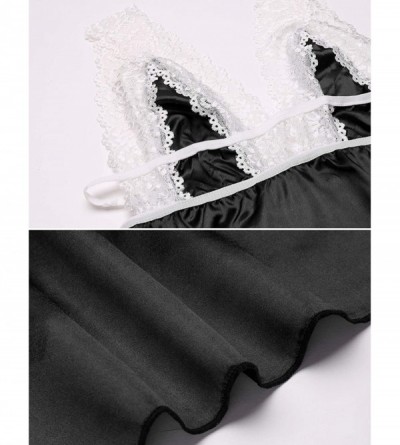 Baby Dolls & Chemises Women Lingerie Satin Nightgown Spaghetti Strap Sleepwear Lace Babydoll Chemise - Style 5-black - CU18M5...