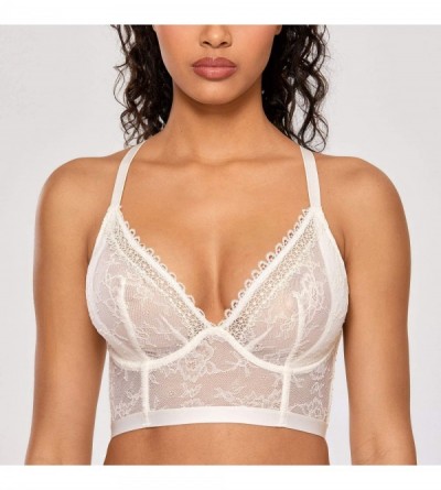 Bras Women's Lace Bralette See Through Sexy Sheer Plunge Unlined Underwire Bra - Ivory_mesh - CF18N96CNSO $13.68