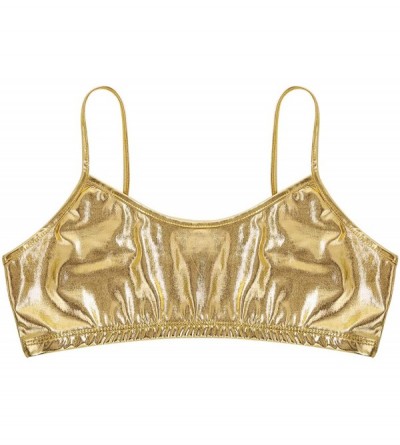 Bustiers & Corsets Women's Spaghetti Shoulder Straps Cut Out Shiny Metallic Rave Dance Tank Vest Clubwear - Gold 2 - CI193N52...