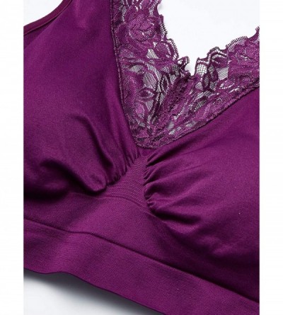 Bras Women's Lace Trim Seamless Bra W/Removable Pads - Purple - CY18KI3IY56 $40.05