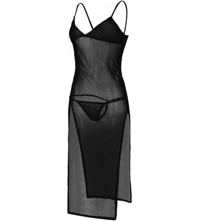 Accessories Women Nightdress with Thong Sexy Mesh Perspective Tight Long Nightdress Sleepdress Lingerie Erotic Underwear - Bl...
