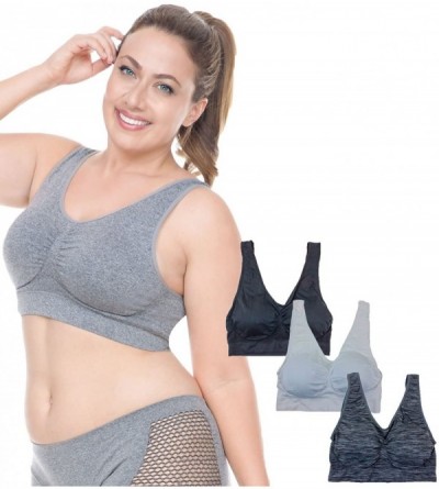 Bras Barbra 3 Pack Women's Plus Size Seamless Comfort Sports Bras with Removable Pads - Space Dye- White- Black - C8186LW29NR...