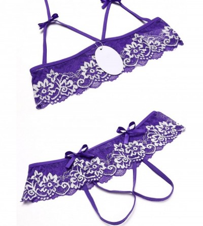Baby Dolls & Chemises Women's 2 Piece Lingerie Set Lace Bras and Panty Set - Dark Violet - CR18ZZ9MNDS $10.92
