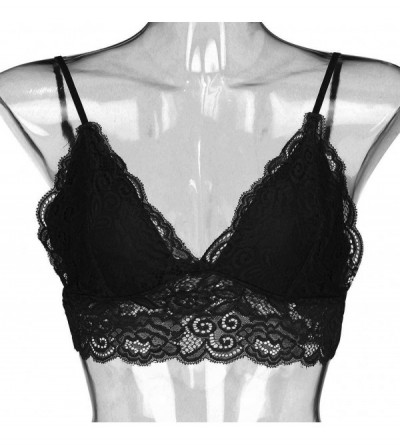 Bras Women's Floral Lace Bralette V Neck Steel-Rimless Bra Lingerie Camisole Underwear - Black - CB1958KQM4T $12.17