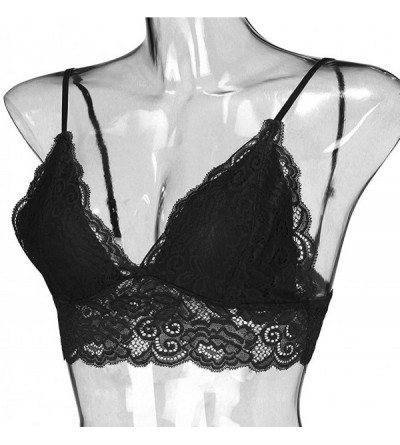 Bras Women's Floral Lace Bralette V Neck Steel-Rimless Bra Lingerie Camisole Underwear - Black - CB1958KQM4T $12.17