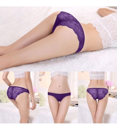 Bustiers & Corsets Fashion Delicate Women Translucent Underwear Sheer Lace Tank Lace Sexy Underpant Lingerie - Purple - CE193...