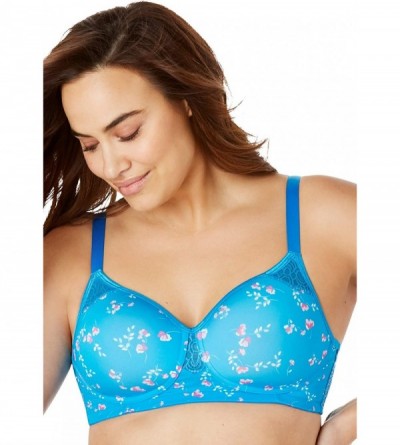 Bras Women's Plus Size Stay-Cool Wireless T-Shirt Bra - Turquoise Soft Floral (1537) - CW1990A8XNX $54.02