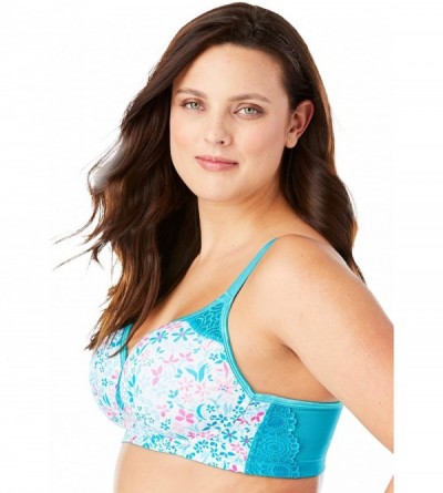 Bras Women's Plus Size Stay-Cool Wireless T-Shirt Bra - Turquoise Soft Floral (1537) - CW1990A8XNX $28.33