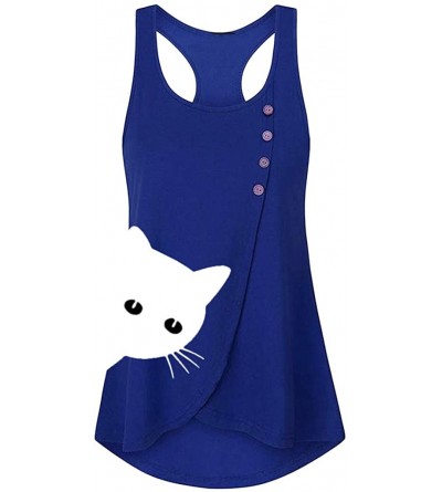 Baby Dolls & Chemises Oversized Cat Printed Tank Tops 2019 Women Summer Fashion Button Vest Supersoft O Neck Stretch Blouse -...