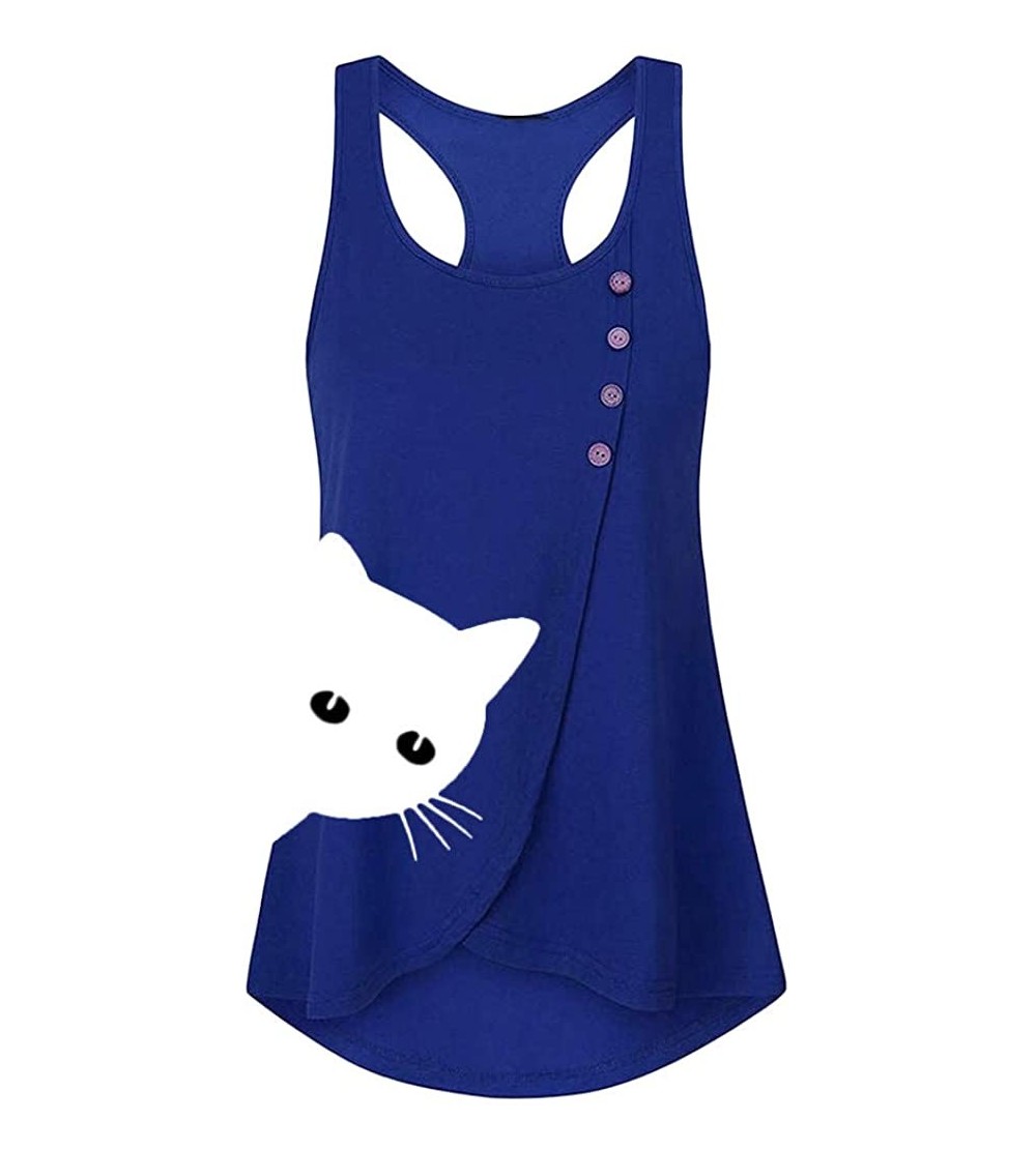 Baby Dolls & Chemises Oversized Cat Printed Tank Tops 2019 Women Summer Fashion Button Vest Supersoft O Neck Stretch Blouse -...
