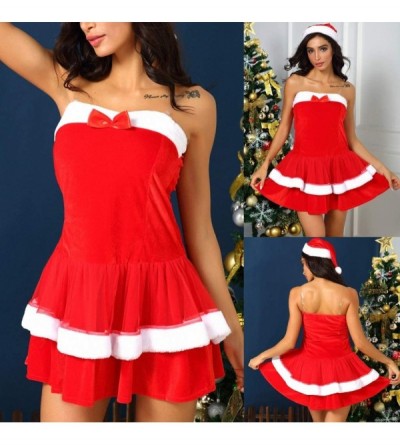 Baby Dolls & Chemises Fashion Women Christmas Dress Santa Claus Costume Xmas Cosplay Party Skirt Half Sleeve Hooded Velvet Dr...