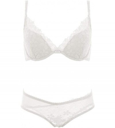 Bras Fashion Women Fashion Soft Sheer Mesh Lace Seamless Unlined Bra and Panty Set - White - CB18WUTQ4EG $16.52