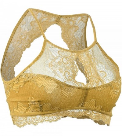Bustiers & Corsets Womens High Neck Lightweight Solid Sheer Lace Bralette Top - Doubldowa513-mustard_gold - CD183A8R0TH $23.72