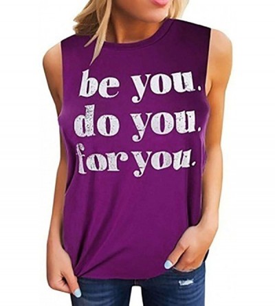 Accessories Fashion Women's Ladies Sleeveless O-Neck Blouse Letter Print Shirt Pullover Tops - Purple - CK18OZ0K0WO $19.57