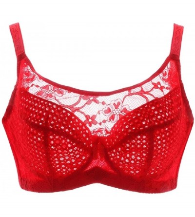 Bras Womens Regular-Fit Sexy Embroidered Lace Thin Soft Cup Underwire Plus Size Bras - Red - CI18ZSHNUQX $16.74