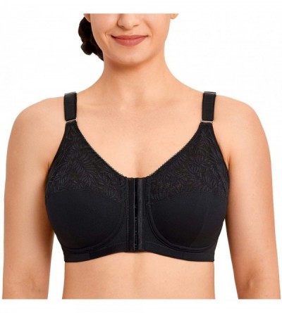 Bras Women's Front Closure Lace Wireless Back Support Posture Bra - Black - C319DLH0WAL $24.97