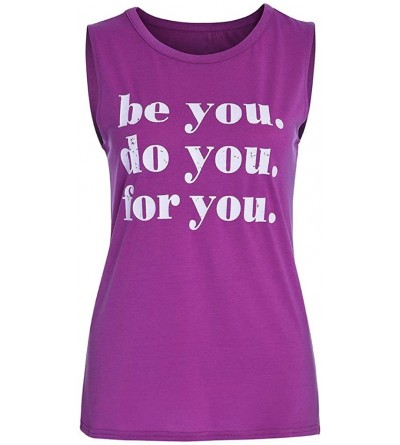 Accessories Fashion Women's Ladies Sleeveless O-Neck Blouse Letter Print Shirt Pullover Tops - Purple - CK18OZ0K0WO $12.52