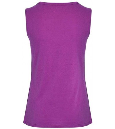 Accessories Fashion Women's Ladies Sleeveless O-Neck Blouse Letter Print Shirt Pullover Tops - Purple - CK18OZ0K0WO $12.52