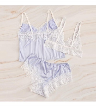 Baby Dolls & Chemises Sexy Exquisite Lace Lingerie Bra+Tops+Underwear Set Babydoll Sleepwear Satin Spaghetti Strap Chemise 3 ...
