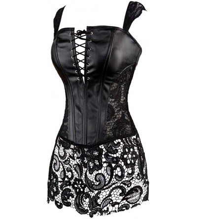 Bustiers & Corsets Women's Punk Rock Faux Leather Steampunk Corset Set Retro Goth Overbust Steel Bustier with Skirt - Black 1...
