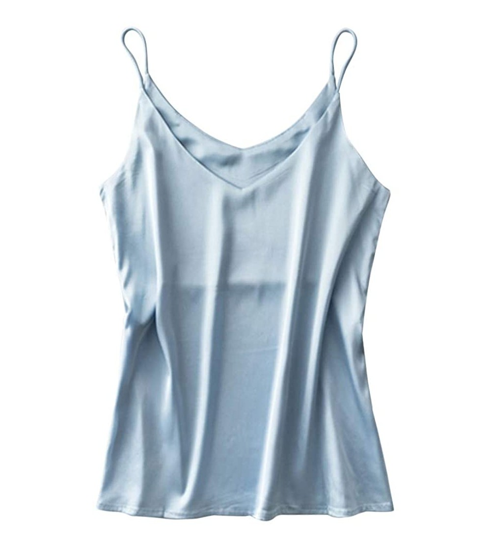 Baby Dolls & Chemises Satin Pajamas New Sexy Fashion Silk Sling Lingerie Underwear Sleepwear M-XXL - Blue - CM190L0S4A7 $31.58
