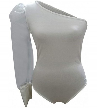 Baby Dolls & Chemises Women Sexy One Shouder Jumpsuit Lantern Sleeve Bodycon Tops Overall Tunics - White - CR193GMXSX2 $36.84