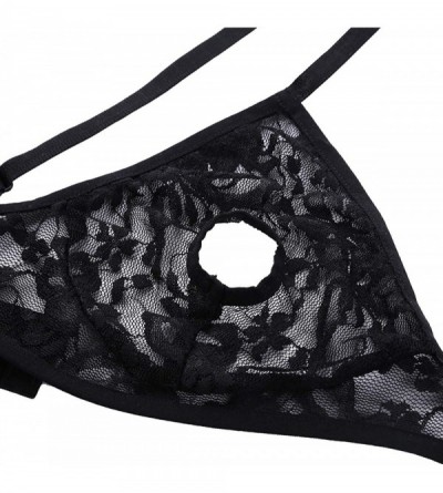 Bras Women's Lingerie Lace Floral Sheer Nipple Bralette Top Wire-Free No Pad Bra Underwear - Black - C418SM3EQSL $18.25