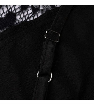 Accessories Women Sleepwear Sleeveless Strap Nightwear Lace Trim Satin Cami Top Pajama Sets - C-black - CQ18U08MI5X $11.61