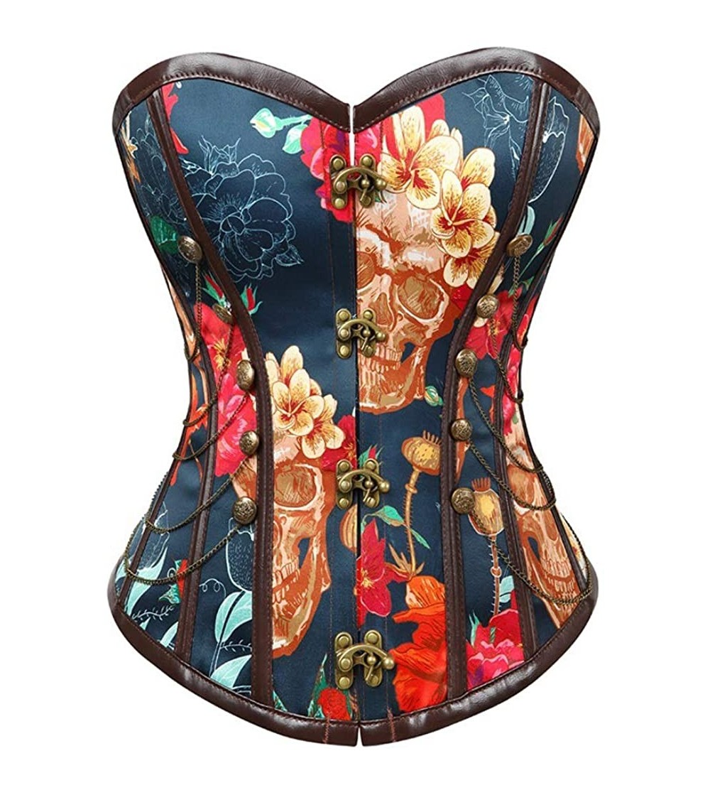 Bustiers & Corsets Women's Overbust Corset Top Steampunk Bustiers with Chain - C418LYUG6ML $31.86