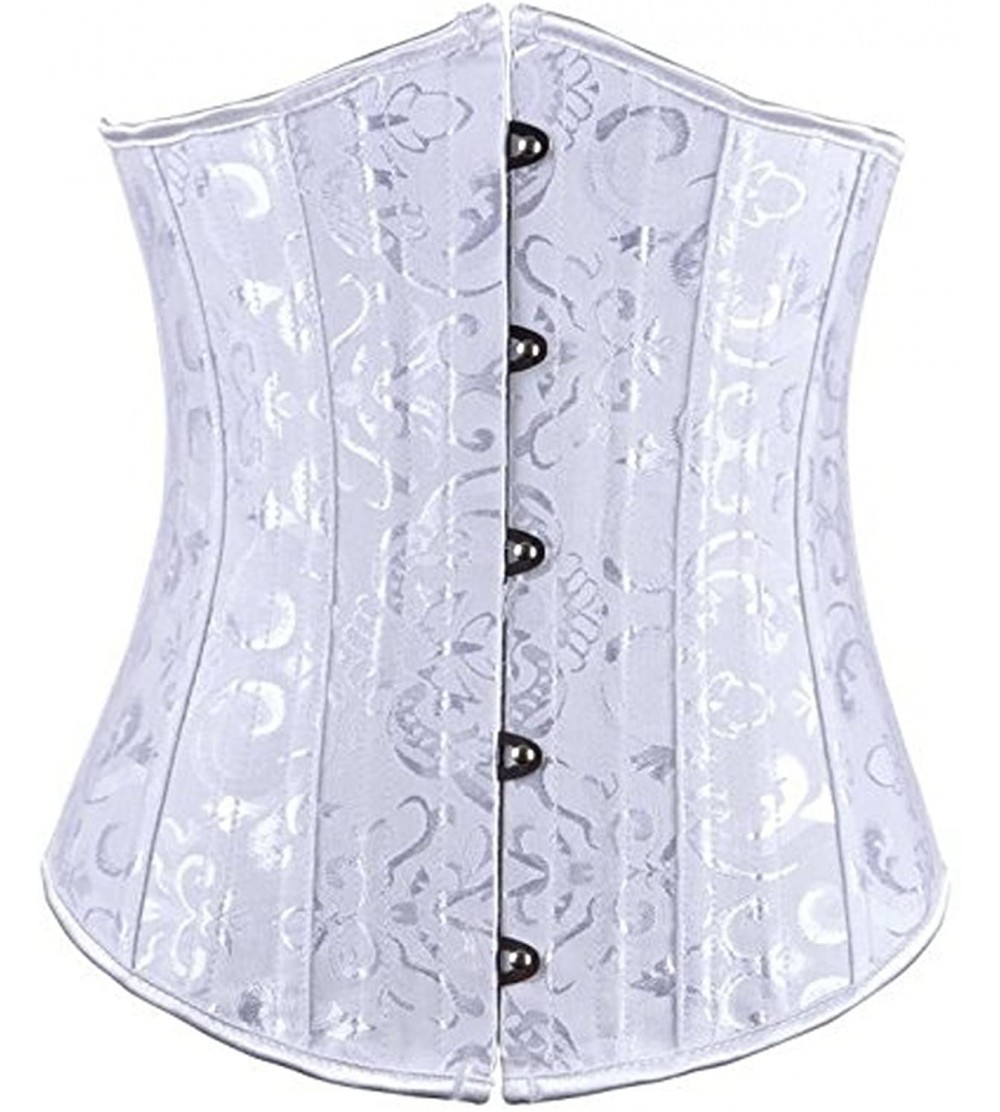 Bustiers & Corsets Women's Underbust Waist Training Boned Corset Bustier with G-String - Floral White(with Steel Bones) - CY1...