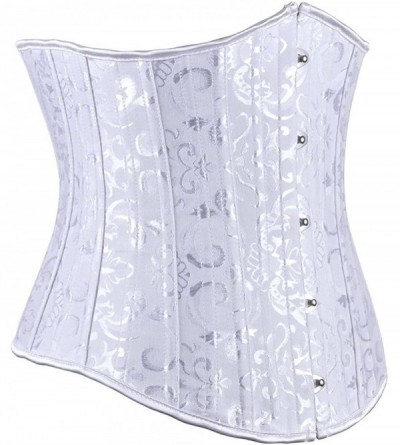 Bustiers & Corsets Women's Underbust Waist Training Boned Corset Bustier with G-String - Floral White(with Steel Bones) - CY1...