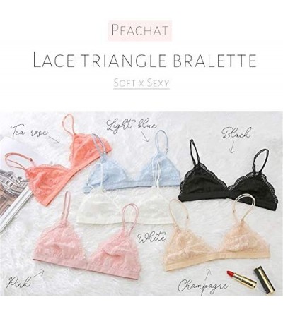 Bras Lace Bralettes for Women Floral Adjustable Thin Strap V Neck Hook Eye Unpadded Triangle Bralette Wire Free Bra - 2 Pack(...