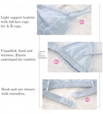 Bras Lace Bralettes for Women Floral Adjustable Thin Strap V Neck Hook Eye Unpadded Triangle Bralette Wire Free Bra - 2 Pack(...