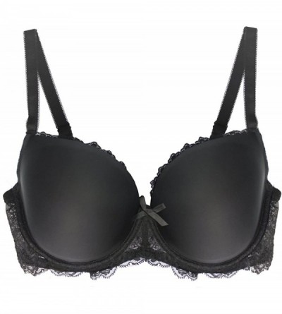 Bras Women's Plus Size Sexy Black/Beige Bra with Lace - Black - CS18ENMSA7H $17.88