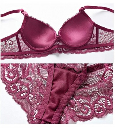 Bras Women's Lace Bra Set Sexy Lingerie Bra and Panties Push Up Underwire Bra - Purple - C118Q7GZWMH $16.69