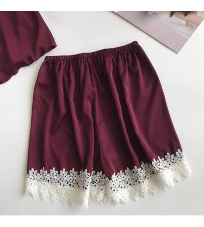 Bustiers & Corsets Women 2PC Sleepwear Sets-Sexy Lace Lingerie Nightwear Loose Underwear Babydoll Shorts - Wine - CM18SZ0K83H...
