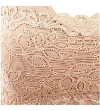 Bras Women's Seamless Daily Bra with Lace Overlay Smooth V-Neck w/Lace Neutrals Bra with Removable Padding - Nude & White - C...