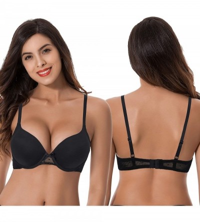Bras Womens Plus Size Perfect Shape Add 1 Cup Push Up Underwire Tshirt Bra - Black-white(2 Pack) - CH18XMENNNO $36.07