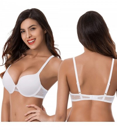 Bras Womens Plus Size Perfect Shape Add 1 Cup Push Up Underwire Tshirt Bra - Black-white(2 Pack) - CH18XMENNNO $36.07