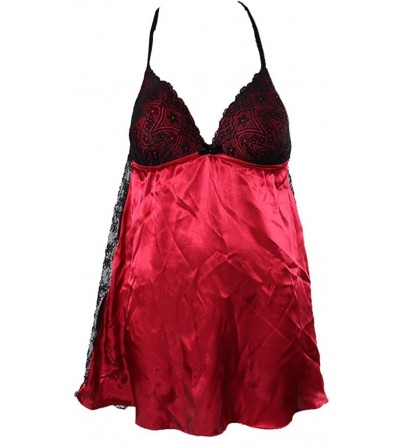 Baby Dolls & Chemises Womens Satin Lace Babydoll Red S - CP186G32IO2 $23.20
