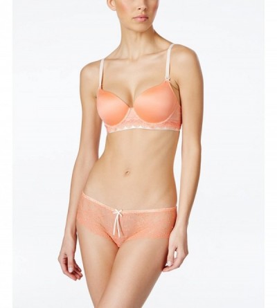 Bras Womens Lace Trim Underwire T-Shirt Bra - Fusion Coral/ Silver Peony - CY182G45L78 $15.93