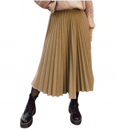 Baby Dolls & Chemises Fashion Women Loose Solid High Waist A-Line Party Layered Pleated Skirt - Khaki - CZ1960UR44L $54.35
