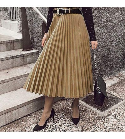 Baby Dolls & Chemises Fashion Women Loose Solid High Waist A-Line Party Layered Pleated Skirt - Khaki - CZ1960UR44L $21.37