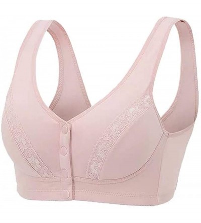 Bras Leisure Floral/Lace Bras for Middle Elderly Women Cotton Front Close Bralette with Thin Pads - Pink(lace) - CY18AE2S4H0 ...