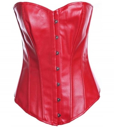 Bustiers & Corsets Women Plus Size Lace up Corset Faux Leather G-String Top Corset Plastic Boned-C113 - Red - CQ192O00ST6 $54.26