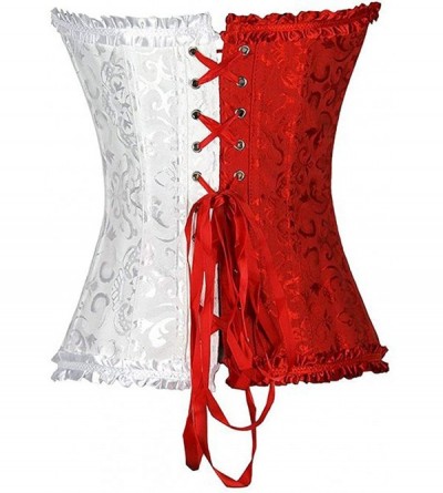 Bustiers & Corsets Women's&Lady's Fashion Overbust Bustiers Embroidered Montage Lace up Corset Tops Boned Lingerie - Red Whit...