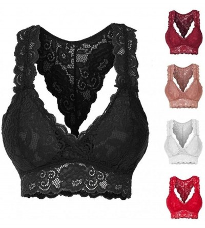 Bras Women Bra Ladies Underwear Fashion Stretchy Floral Lace Hollow Out Bralette Bra - Wine Red - CT198U8IX4G $19.45