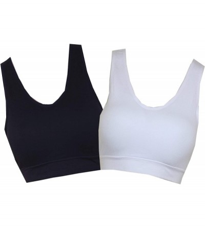 Bras Seamless Padded Ribbed Comfort Bra w/Removable Pads-2-Pack - Black / White - CN190ZXALY7 $23.33