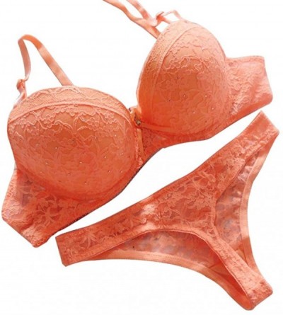 Bras Women Underwear Lingerie Set Lace Push Up Bra + Thong Panties - Orange - C6183MULUQ0 $21.69