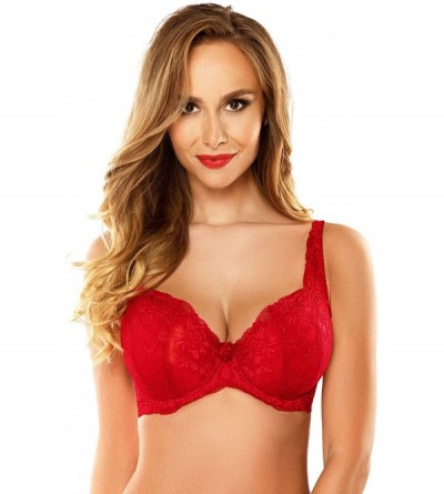 Bras Underwired Lace Padded Bra Full Coverage 1033 - Red - CZ18KZYY5KG $24.96